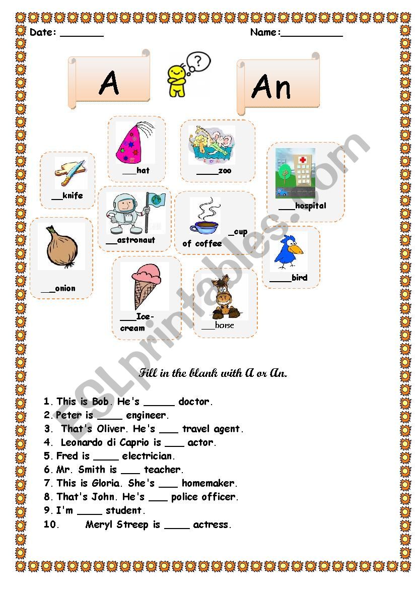 A/An worksheet