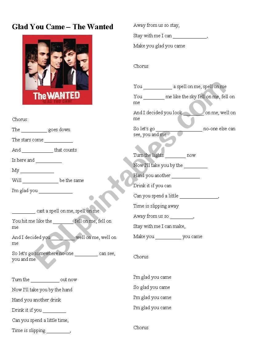 Glad you came - The Wanted (with answer key)