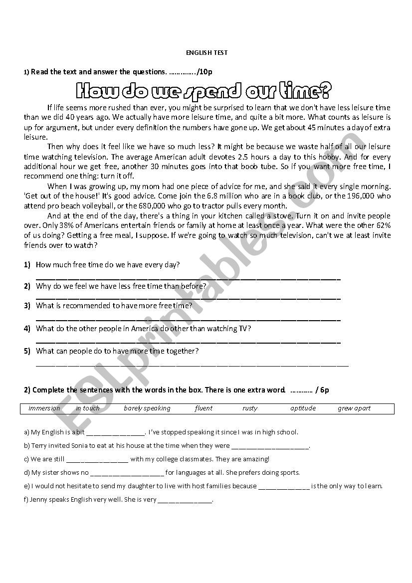 ENGLISH TEST worksheet