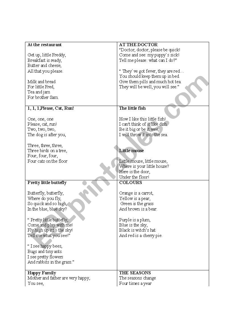 poems for children worksheet