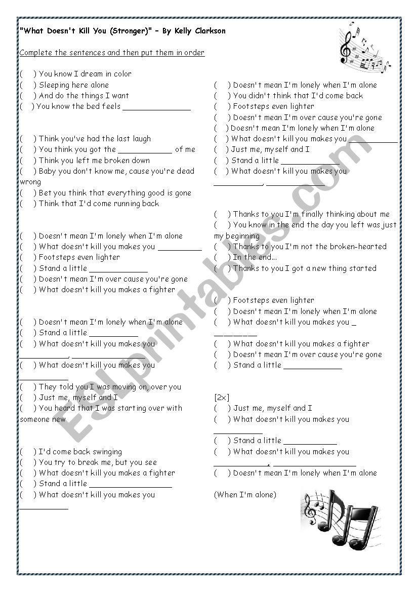 Song - Stronger worksheet