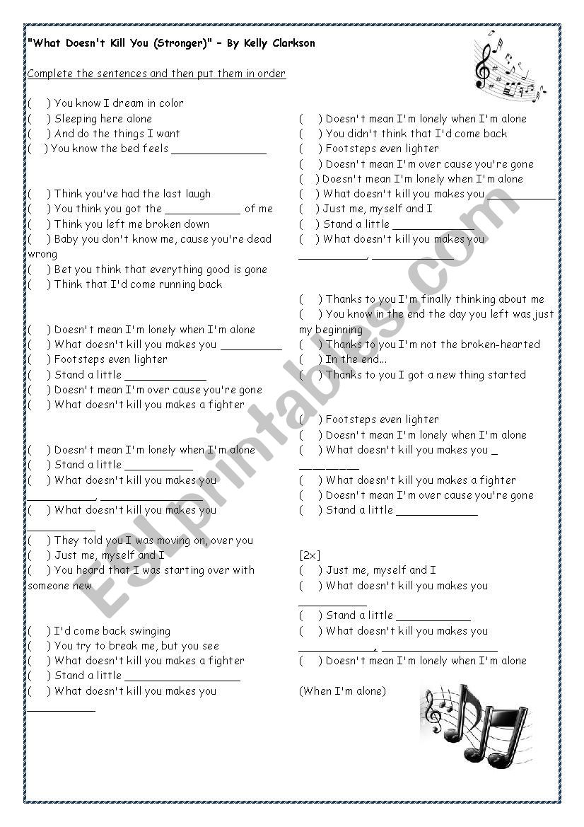 Song - Stronger worksheet