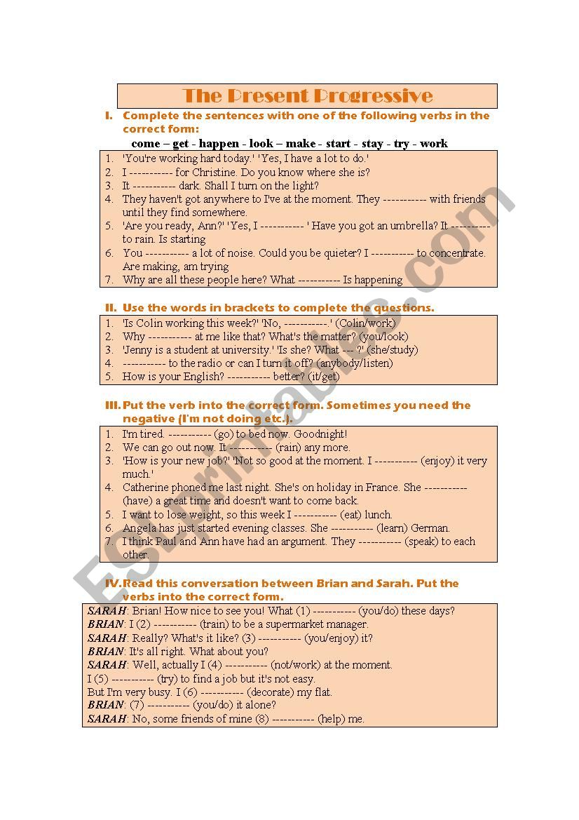 The Present Progressive worksheet