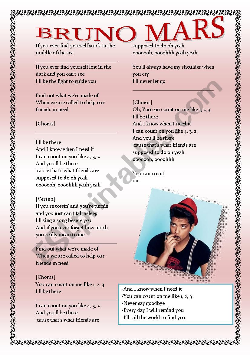 Bruno Mars worksheet