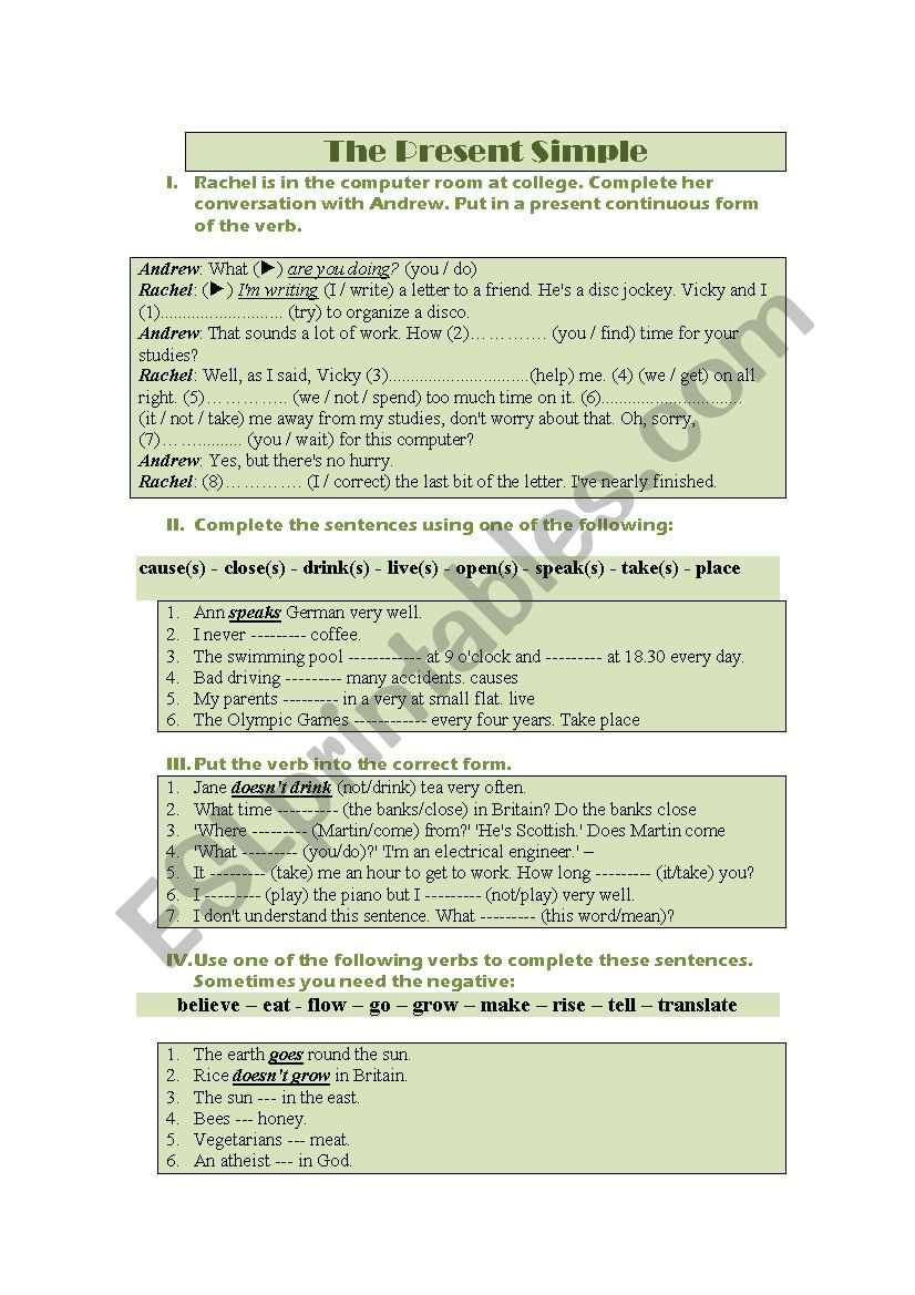 The Present Simple worksheet