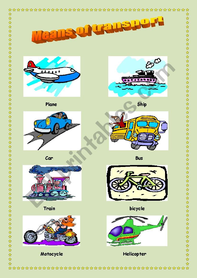 means of transport worksheet