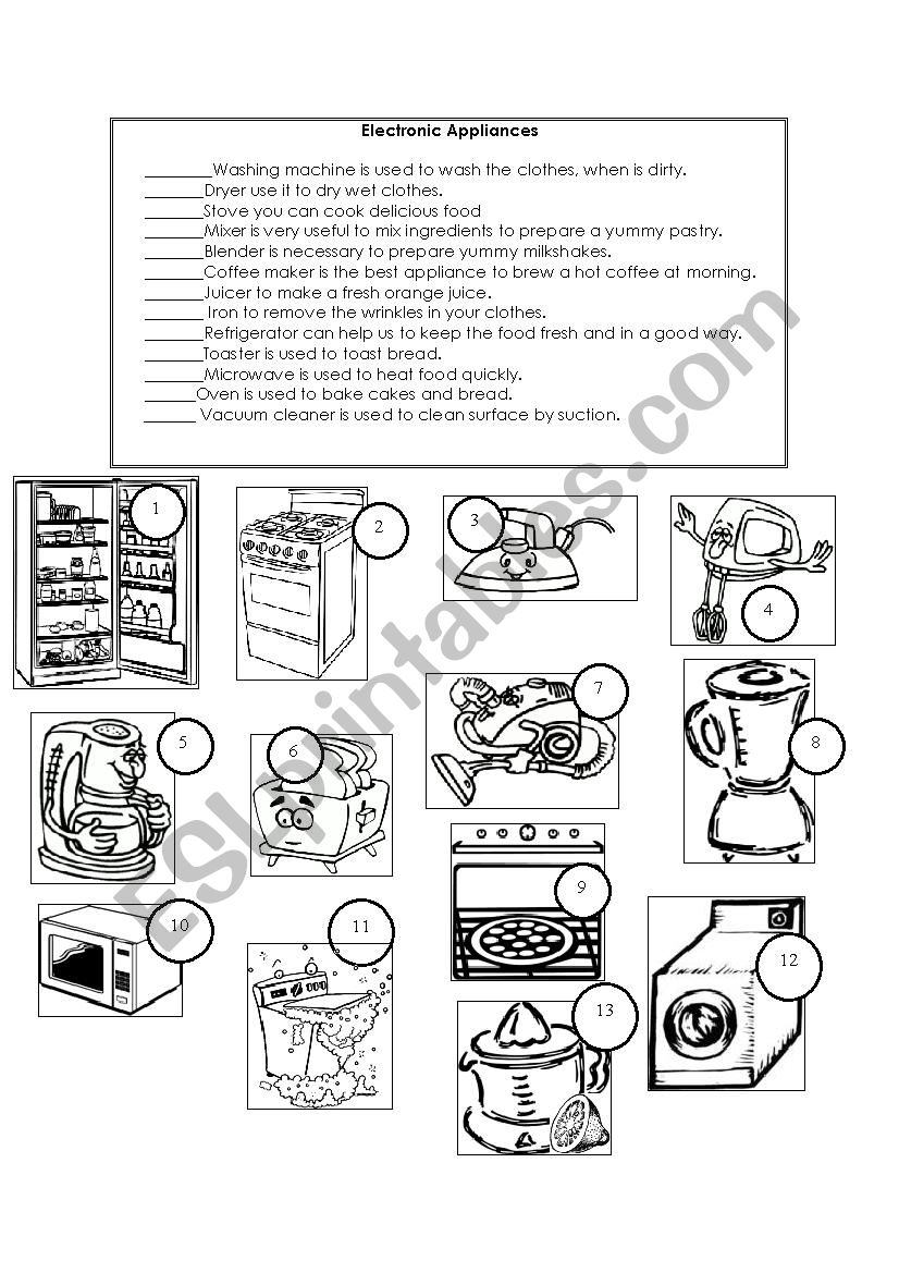 appliances worksheet