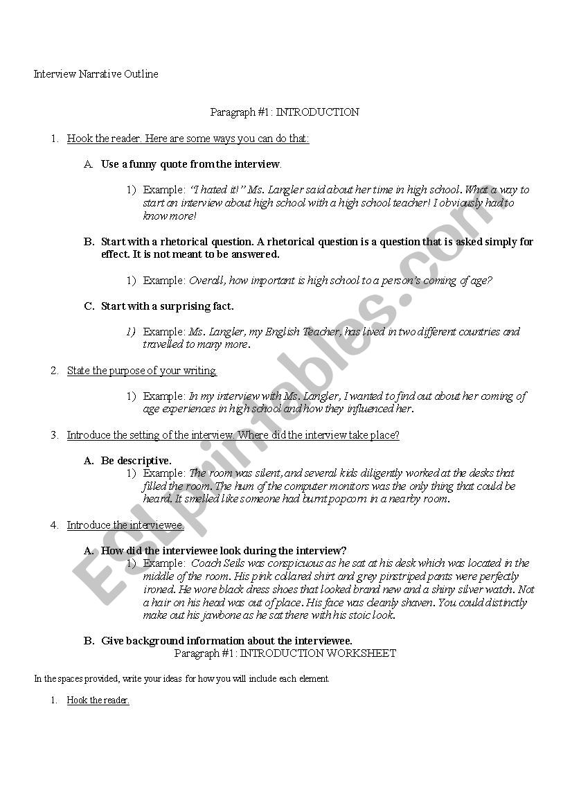 Interview Narrative Outline worksheet