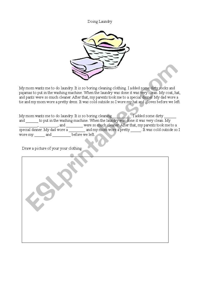 Laudry Cloze Sheet worksheet