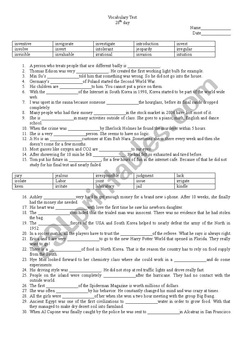 Vocabulary Test Day 28 (LinguaForum)