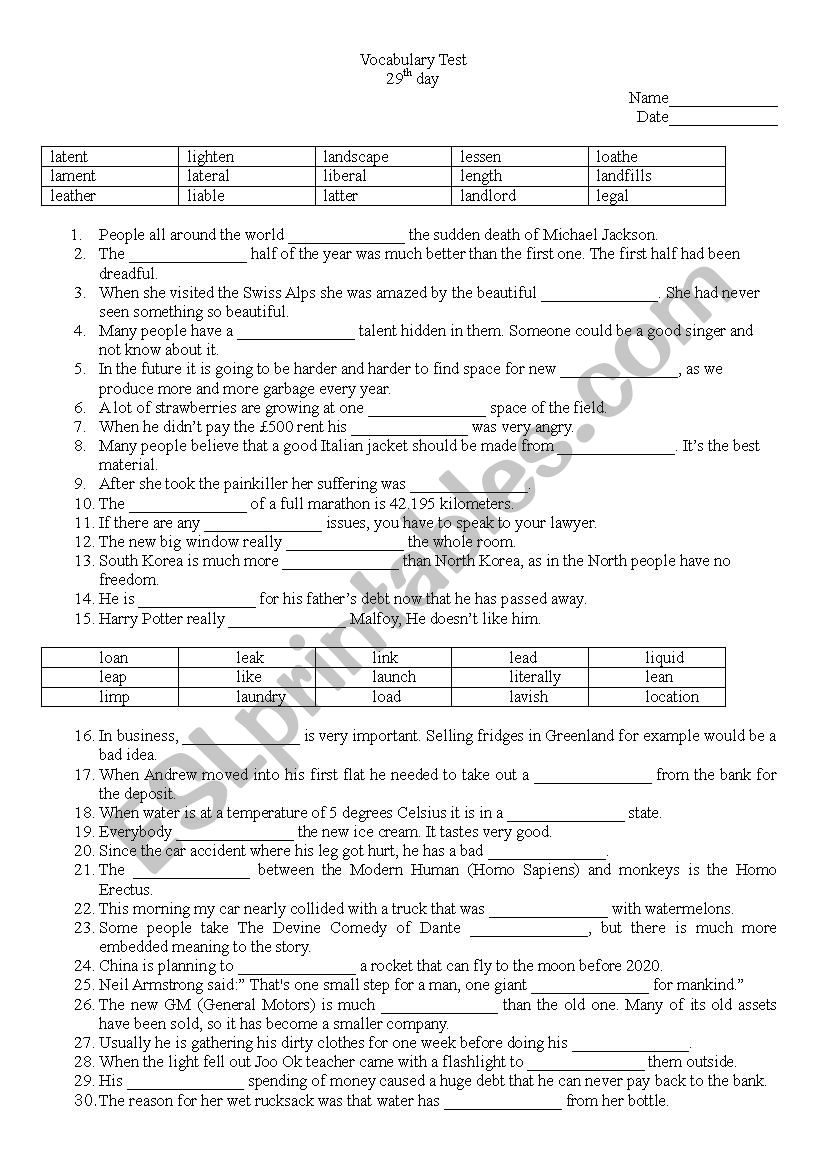 Vocabulary Test Day 29 (LinguaForum)