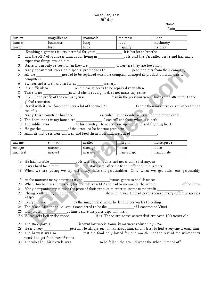 Vocabulary Test Day 30 (LinguaForum)