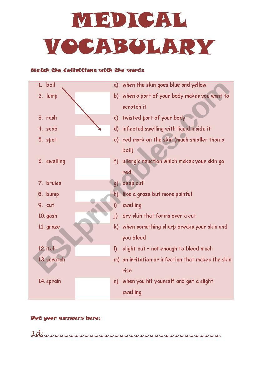 MEDICAL VOCABULARY worksheet