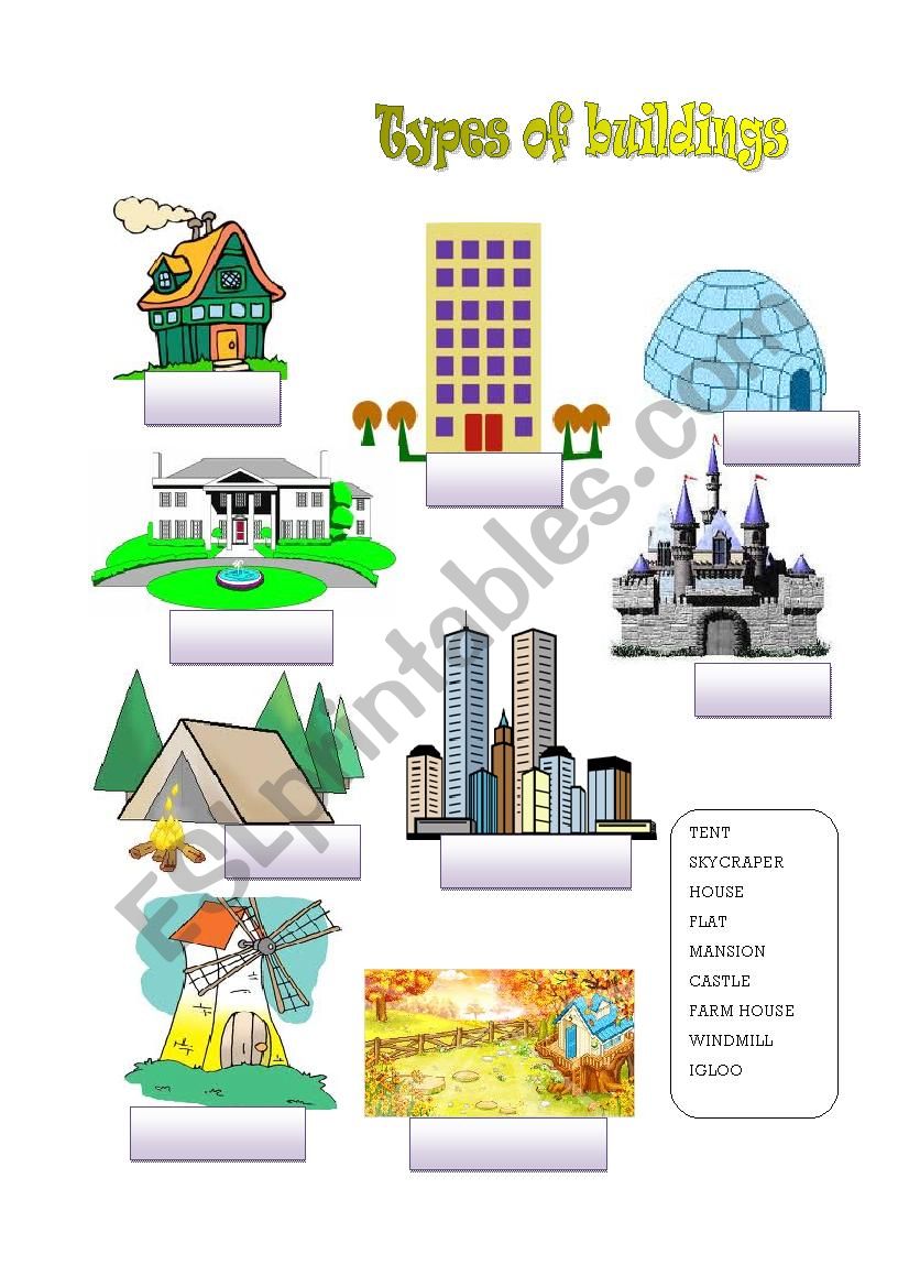 types of buildings worksheet