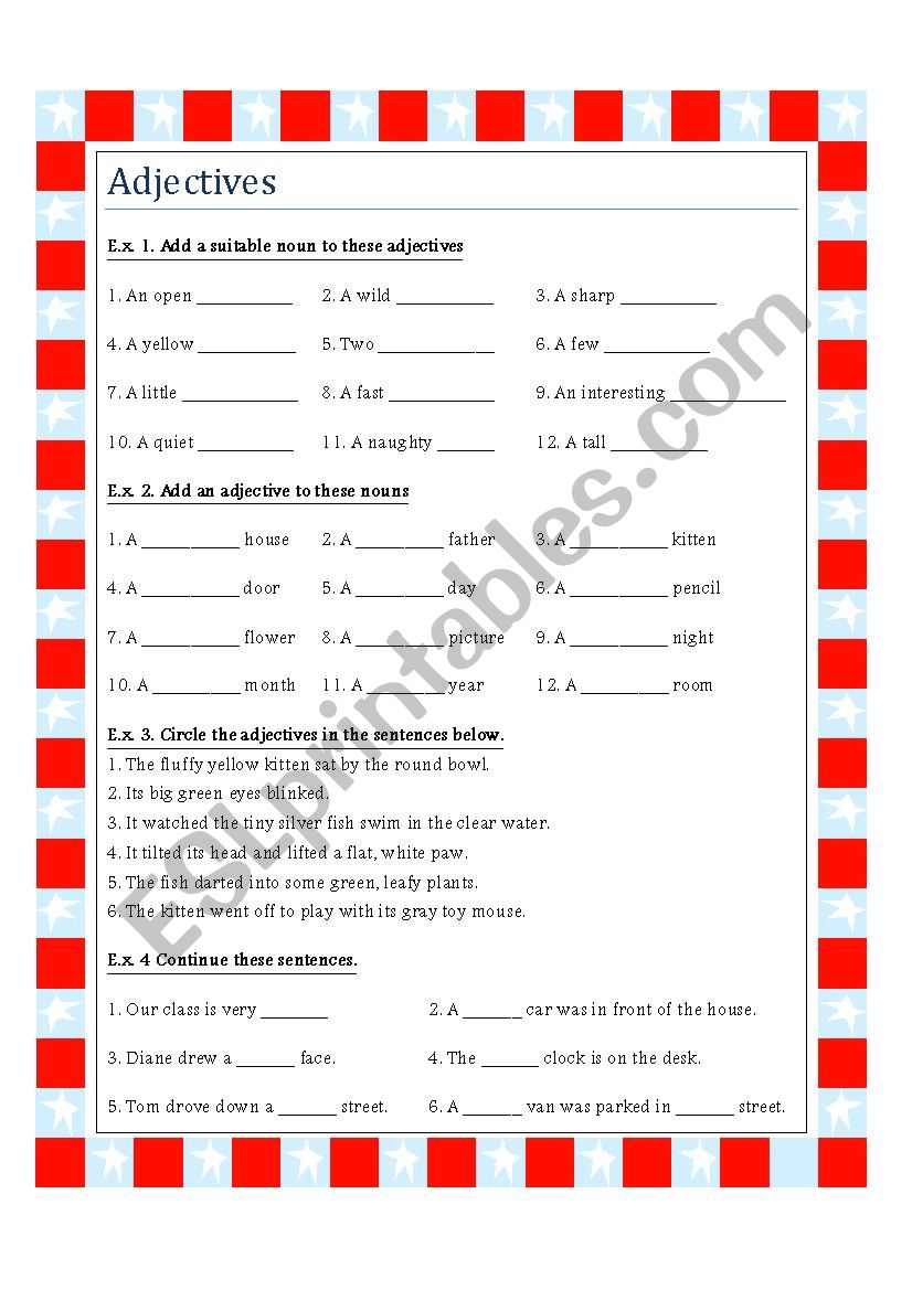 Adjectives worksheet