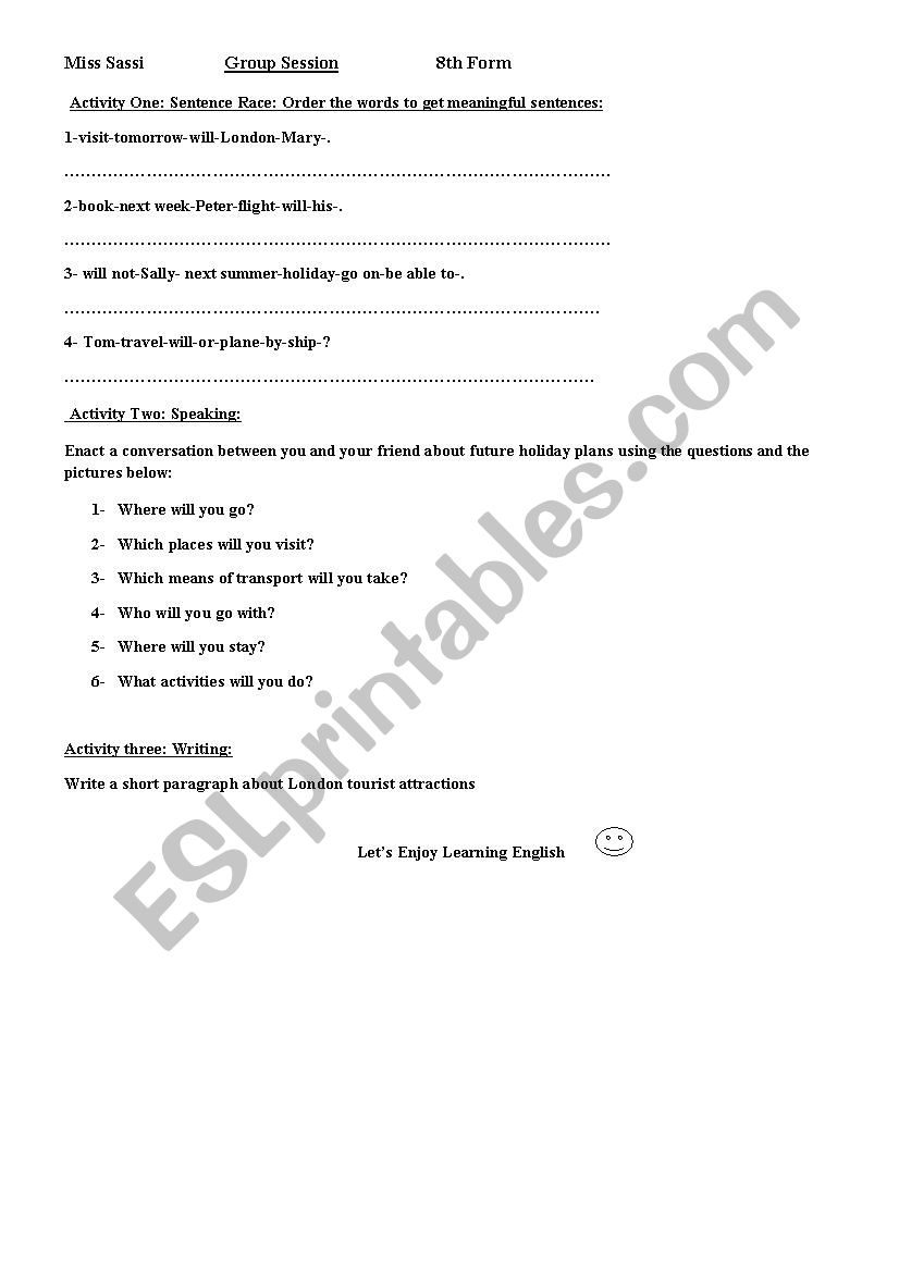 group session about holidays worksheet