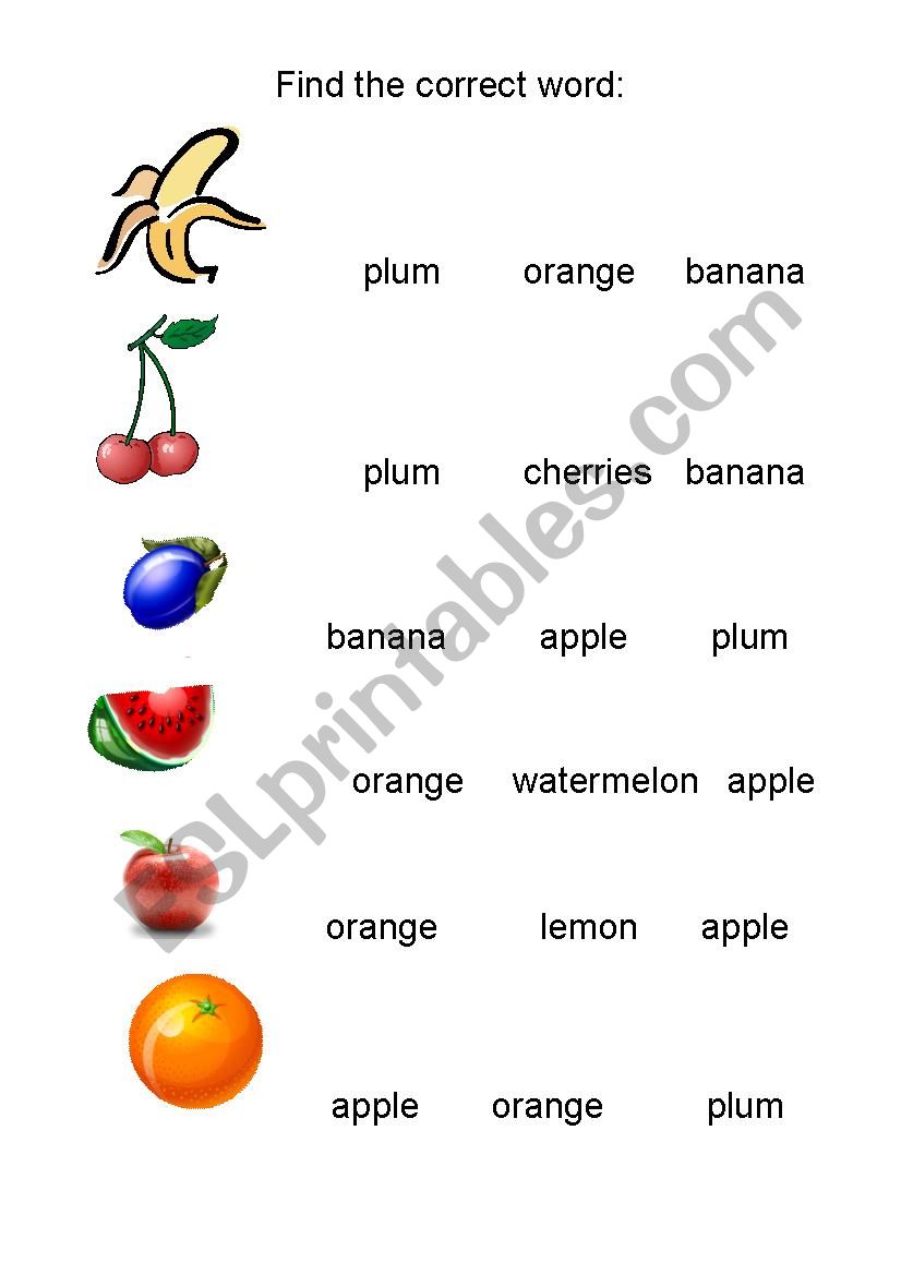 Fruits: find the correct word.