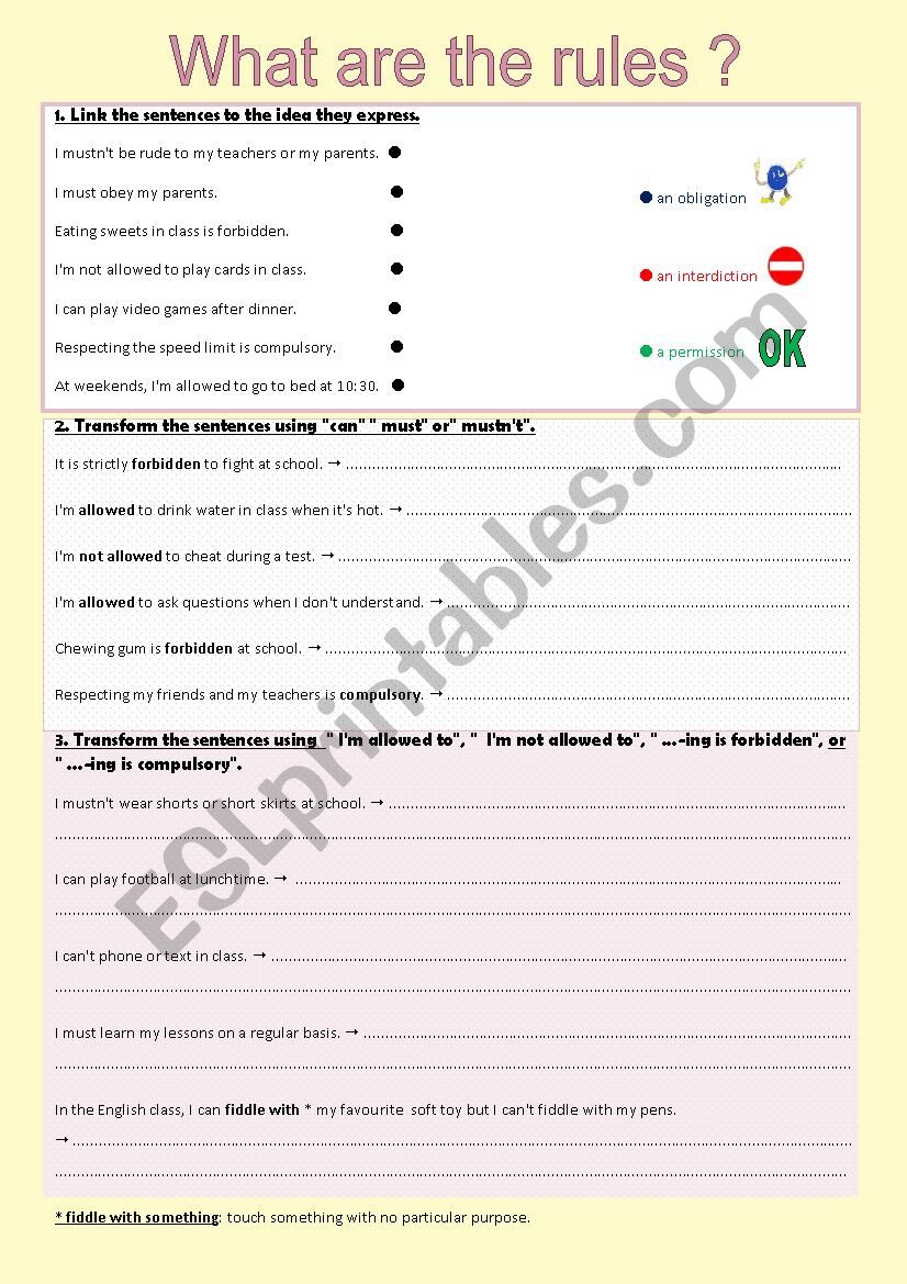 What are the rules ? worksheet