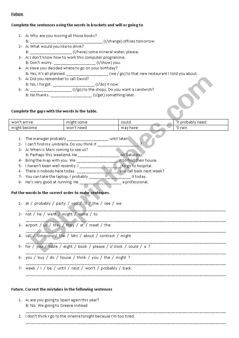 future tenses activity worksheet