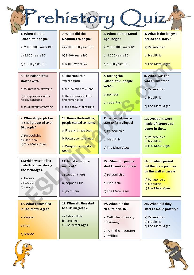 The Prehistory Quiz worksheet