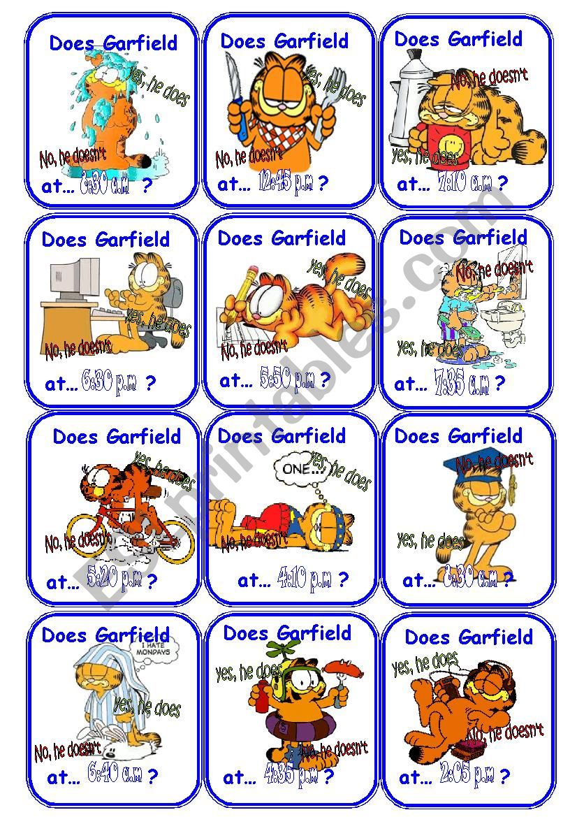 Garfield daily routine and time go fish cards!