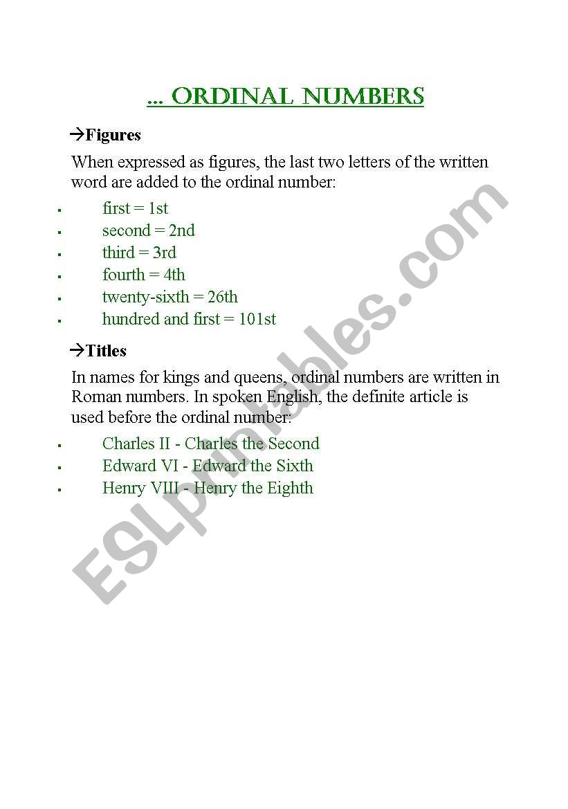 ordinal numbers worksheet