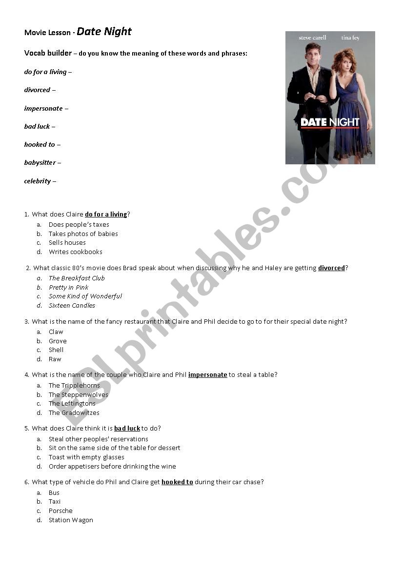 Date Night Movie Worksheet worksheet