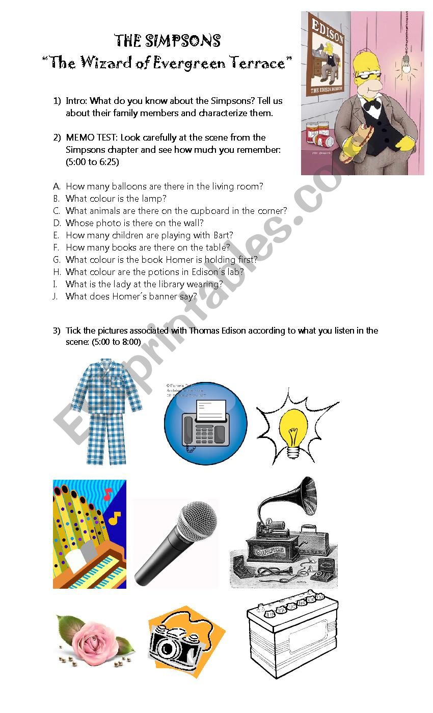 The Simpsons Worksheet worksheet