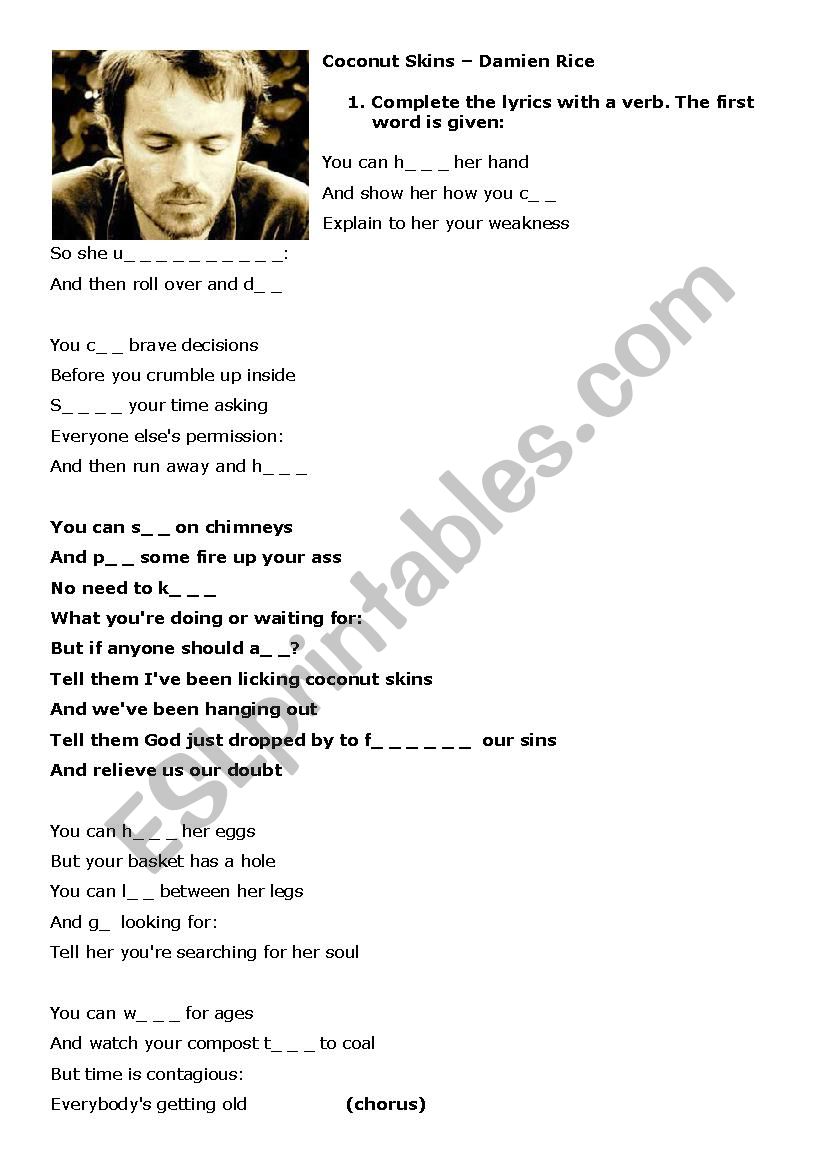 Damien Rice - Coconut Skins worksheet