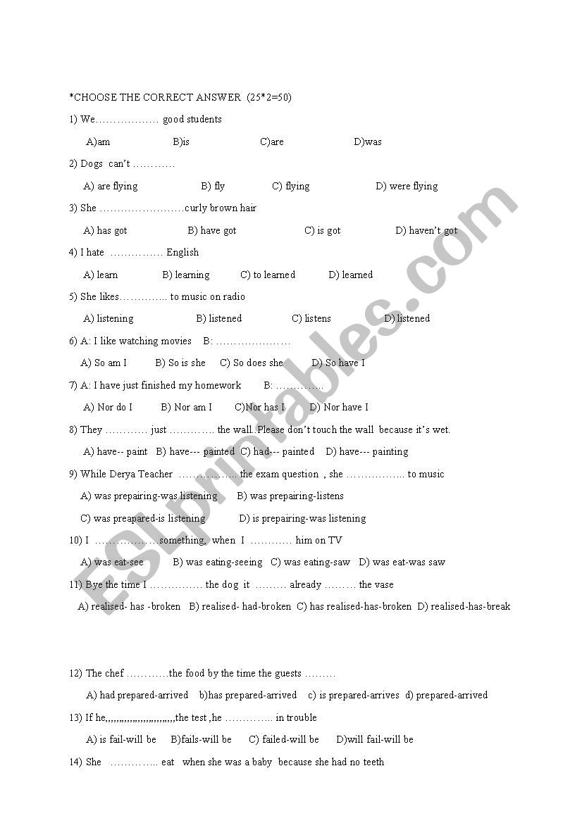 test worksheet