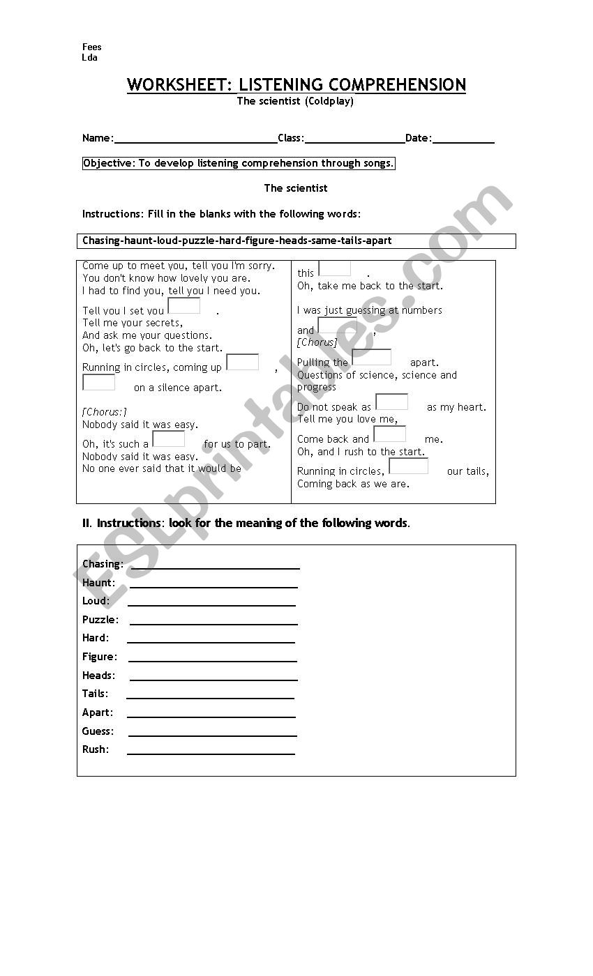 listening comprehension worksheet