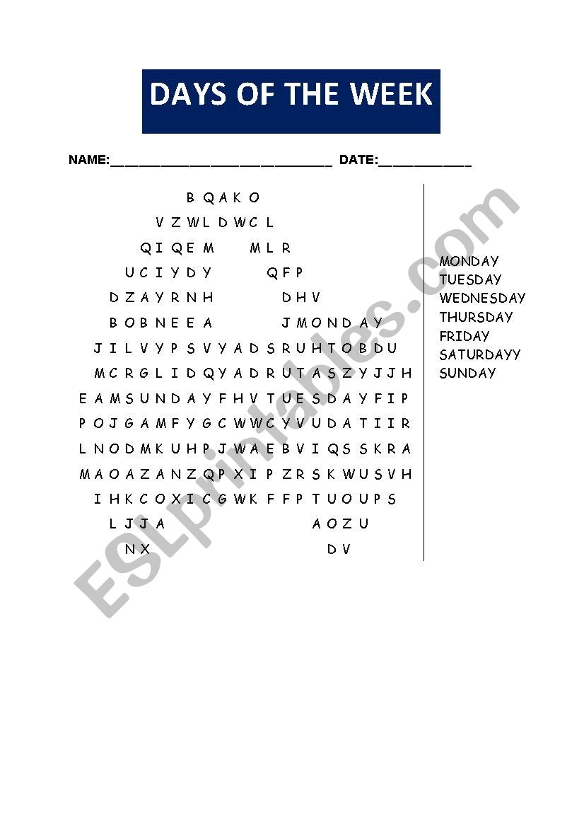 DAYS OF THE WEEK worksheet