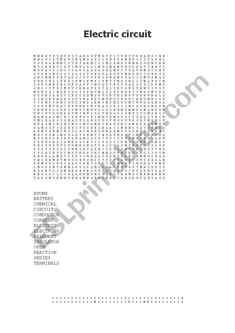 Electrical Circuits crossword worksheet