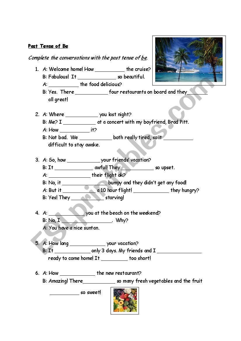 Past Tense of BE Verb worksheet