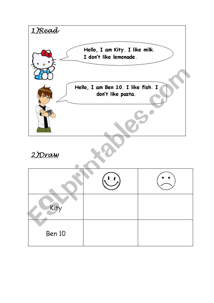 Likes/dislikes worksheet