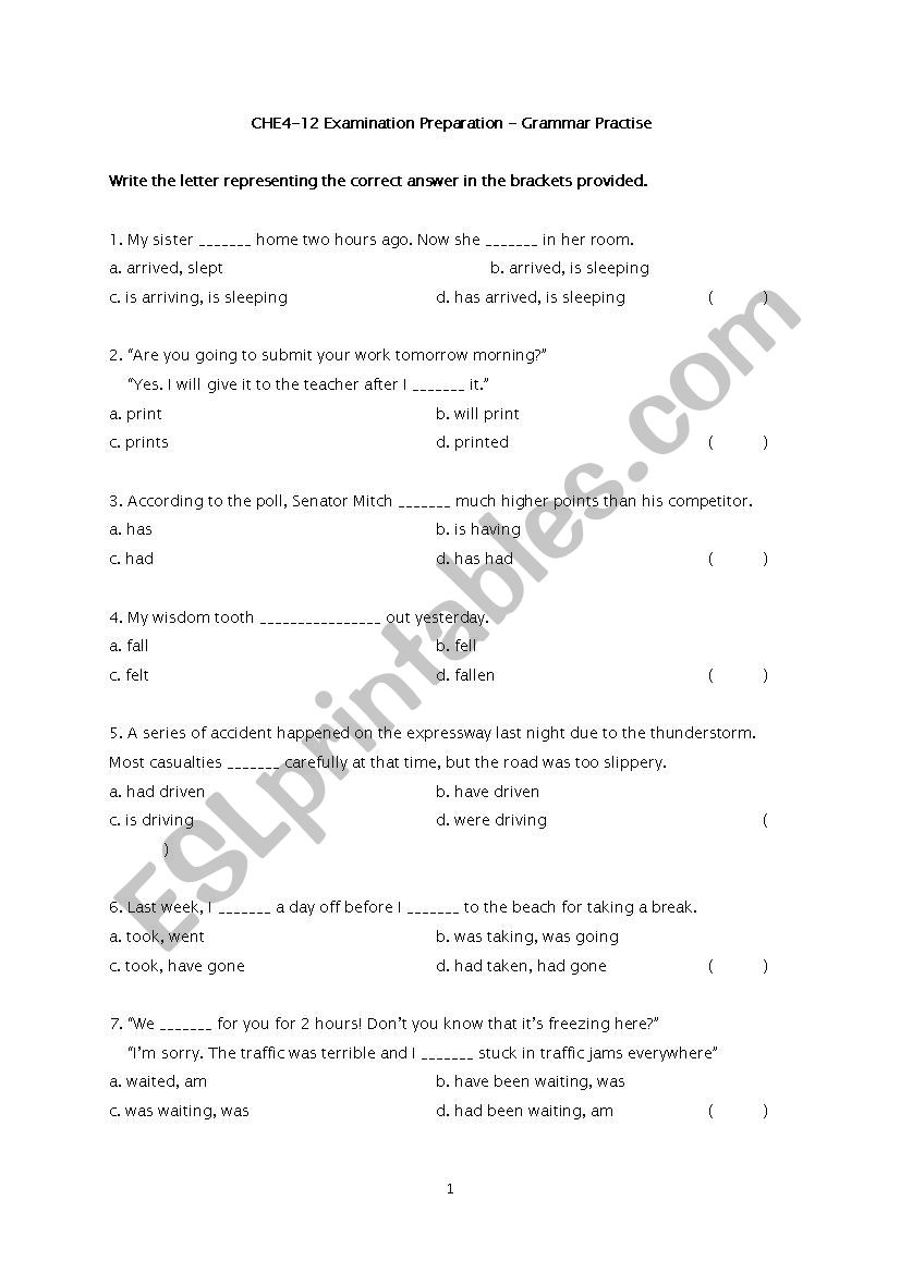 Simple Present, Simple Past, Simple Perfect, Past Perfect, Simple Continuous, Past Continuous and Future Tense 