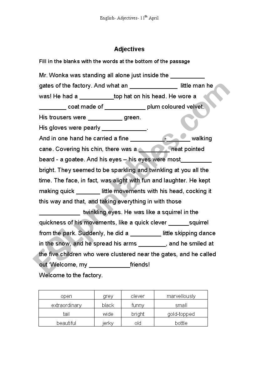 Adjectives worksheet