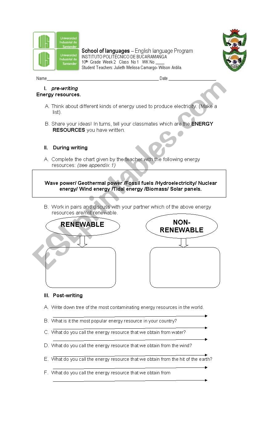 Energy resources worksheet