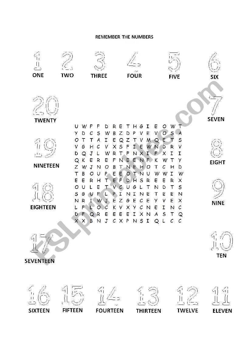 remember the numbers worksheet