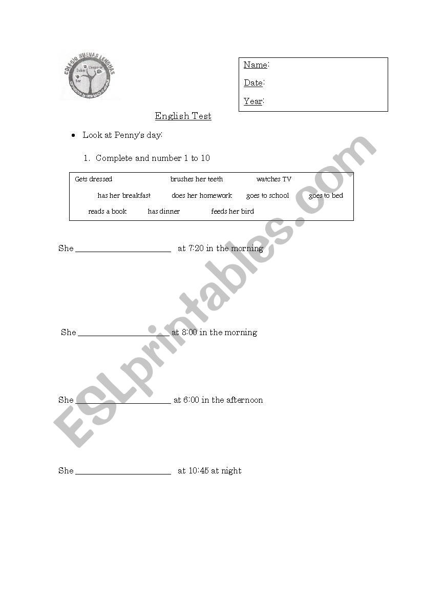 test fourth year worksheet