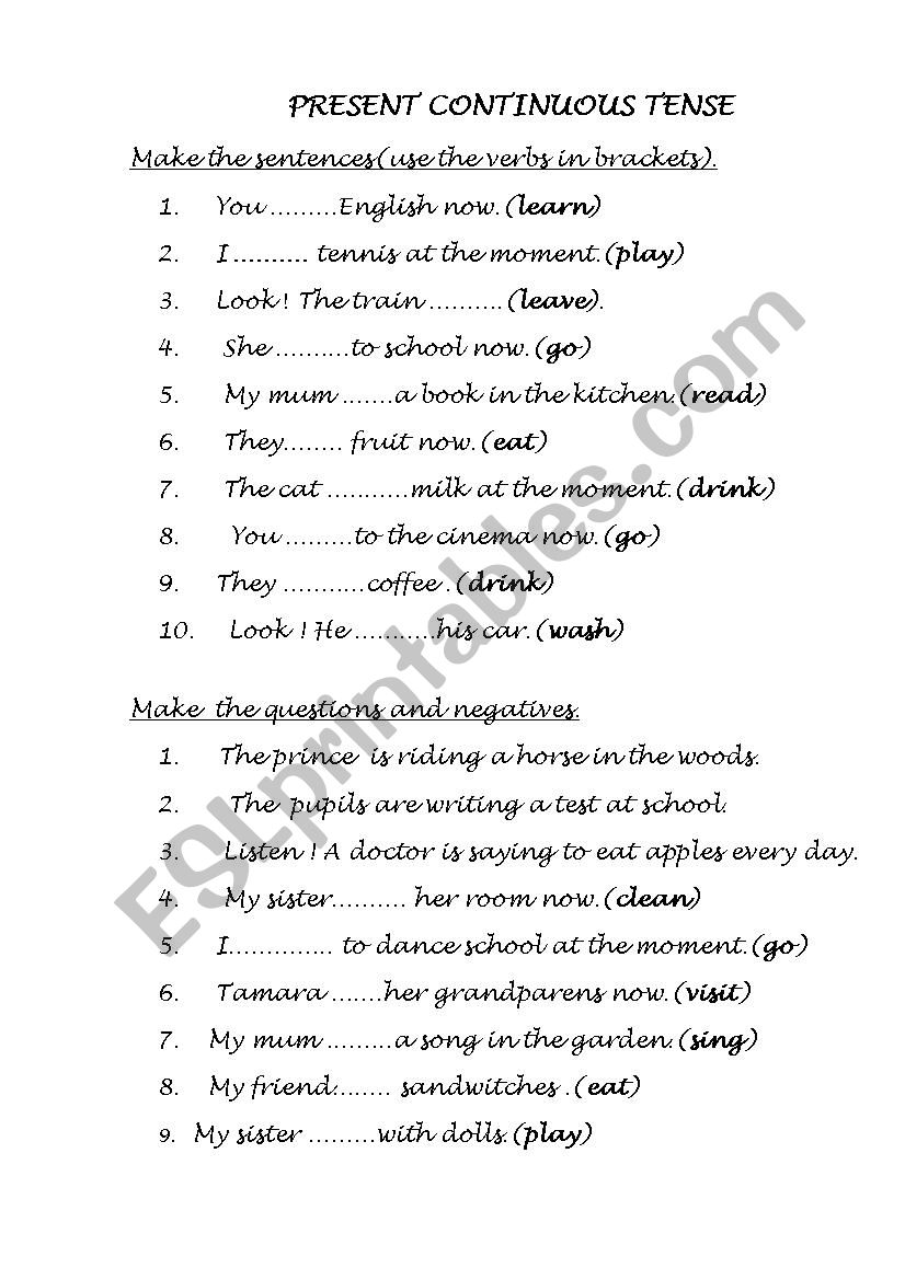 Present continuous tense worksheet