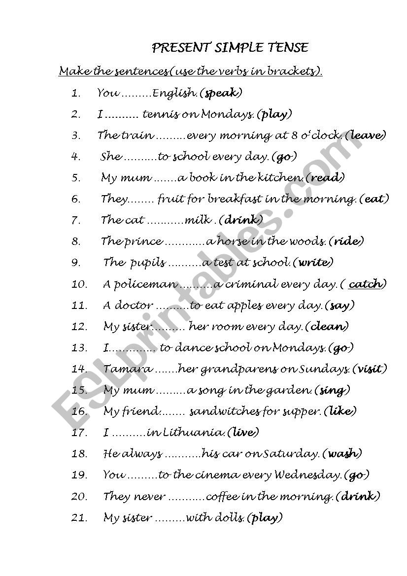 Present simple tense  worksheet