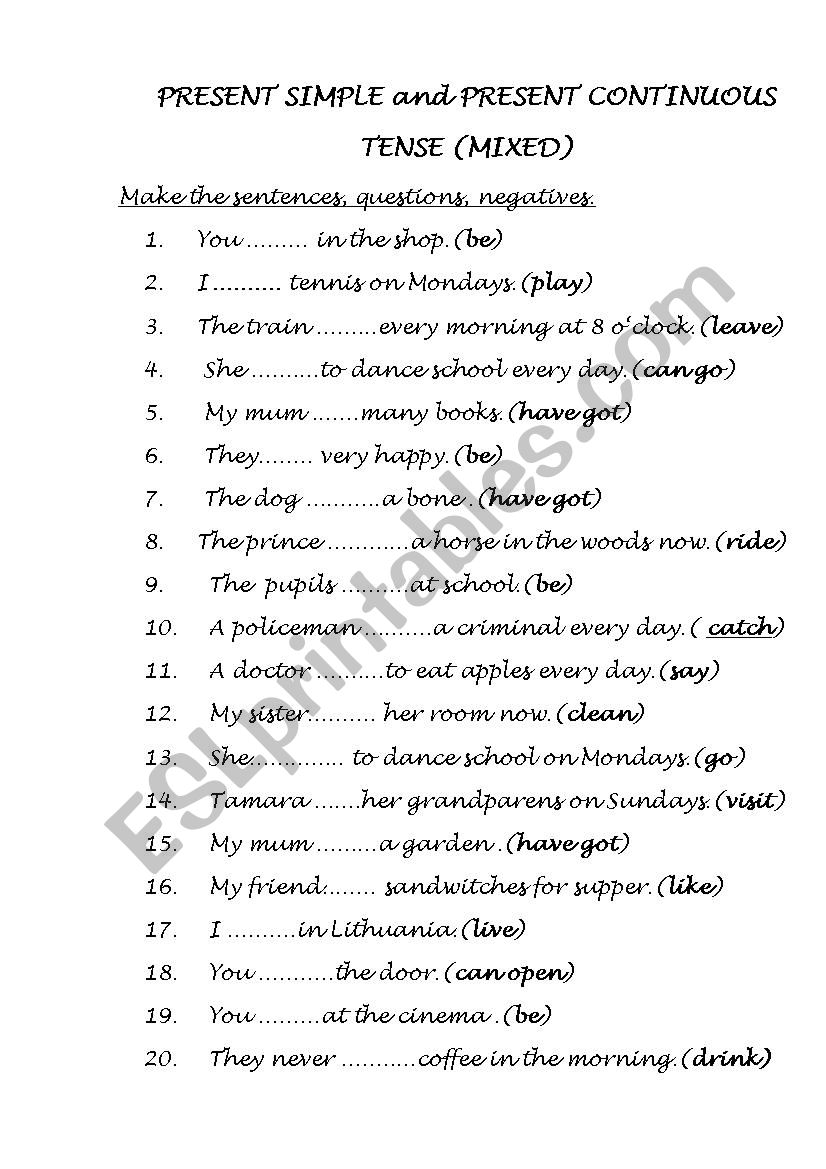 Present simple and present continuous tense