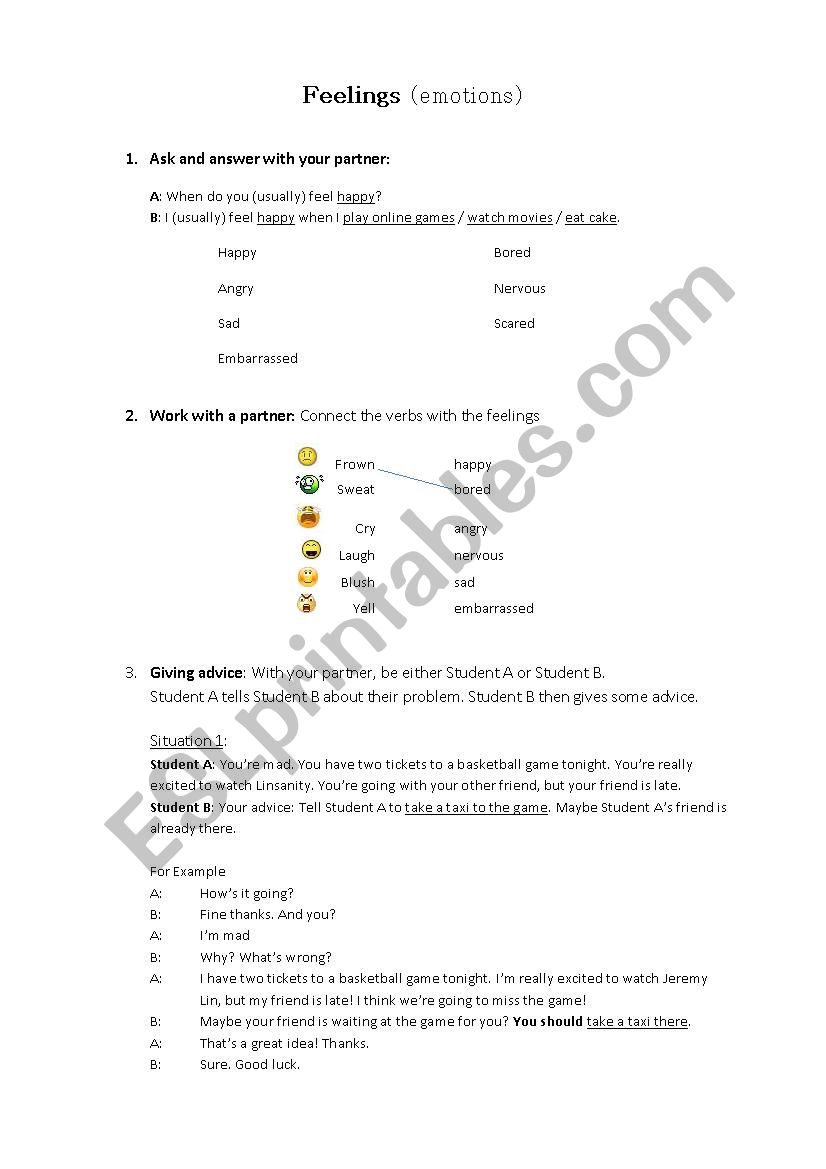 Feelings worksheet