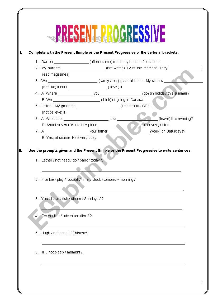 Present Progressive worksheet