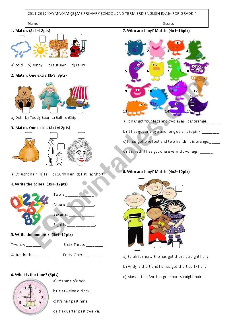 4th grade last exam worksheet