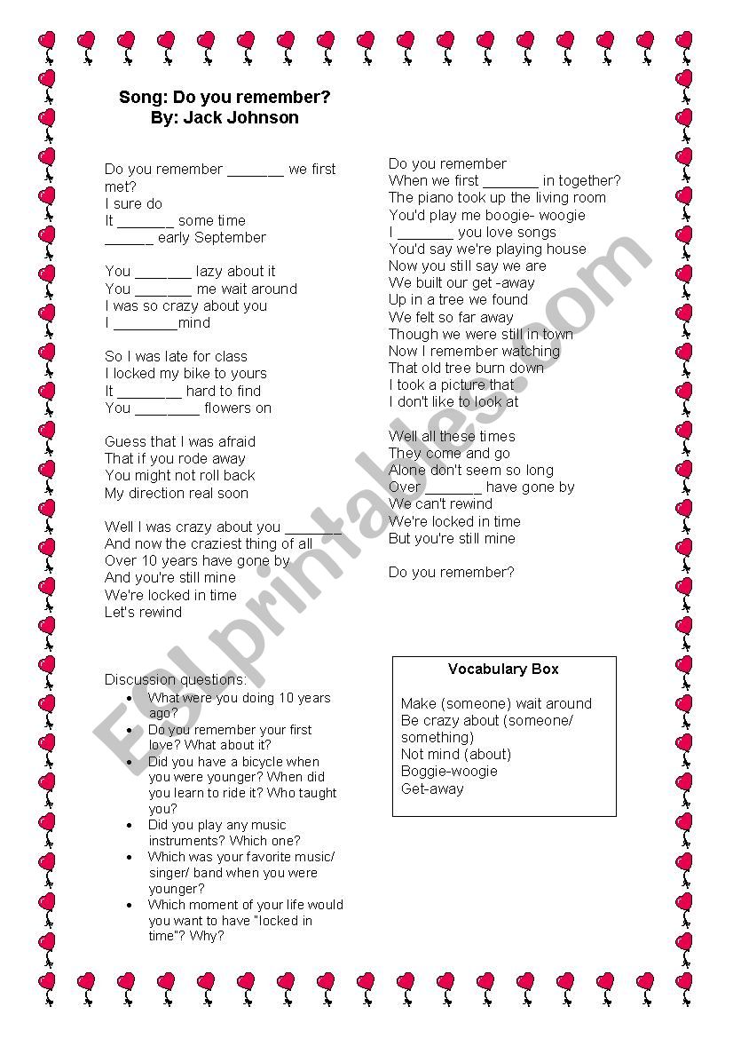 Song: Do you remember? worksheet