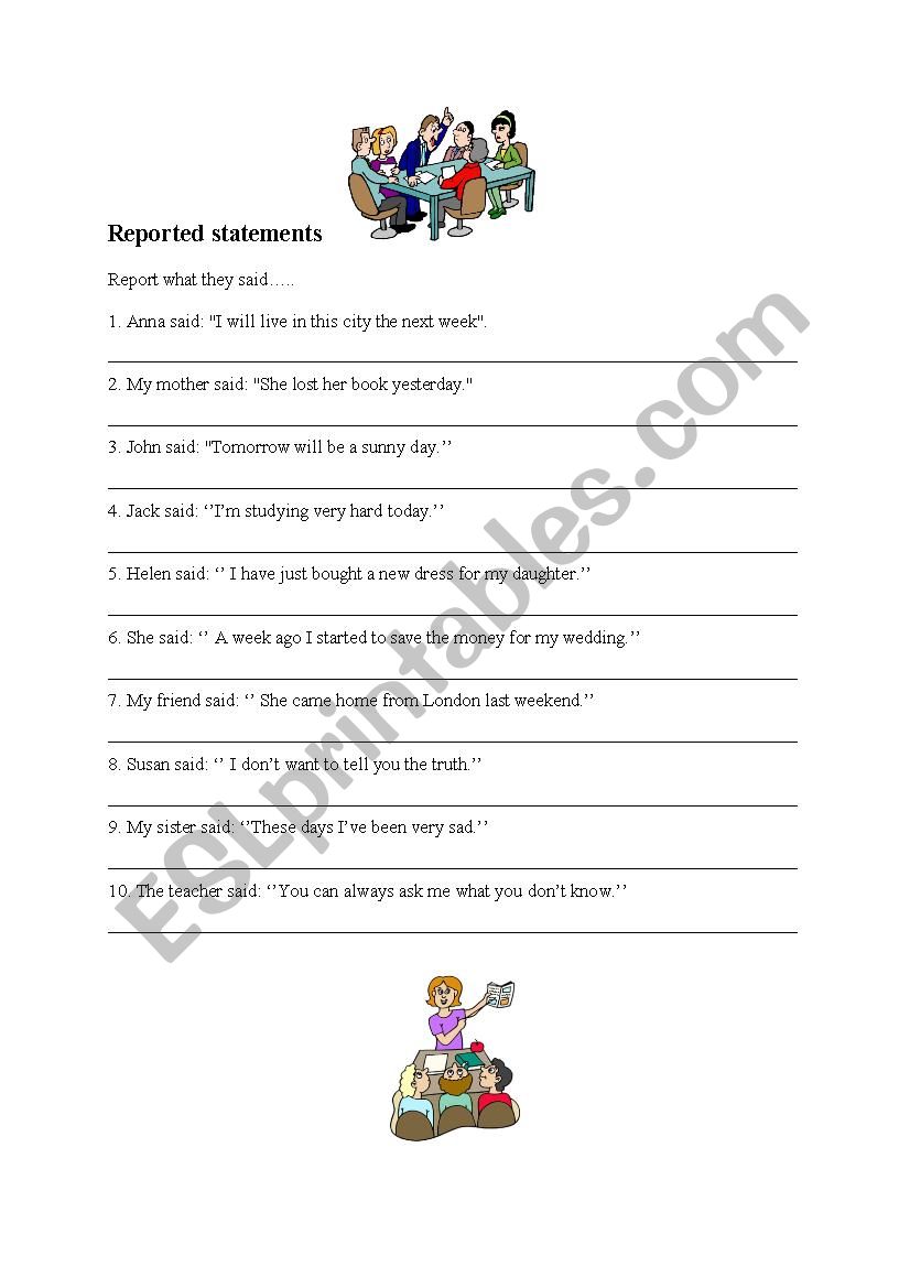 reported statements  worksheet