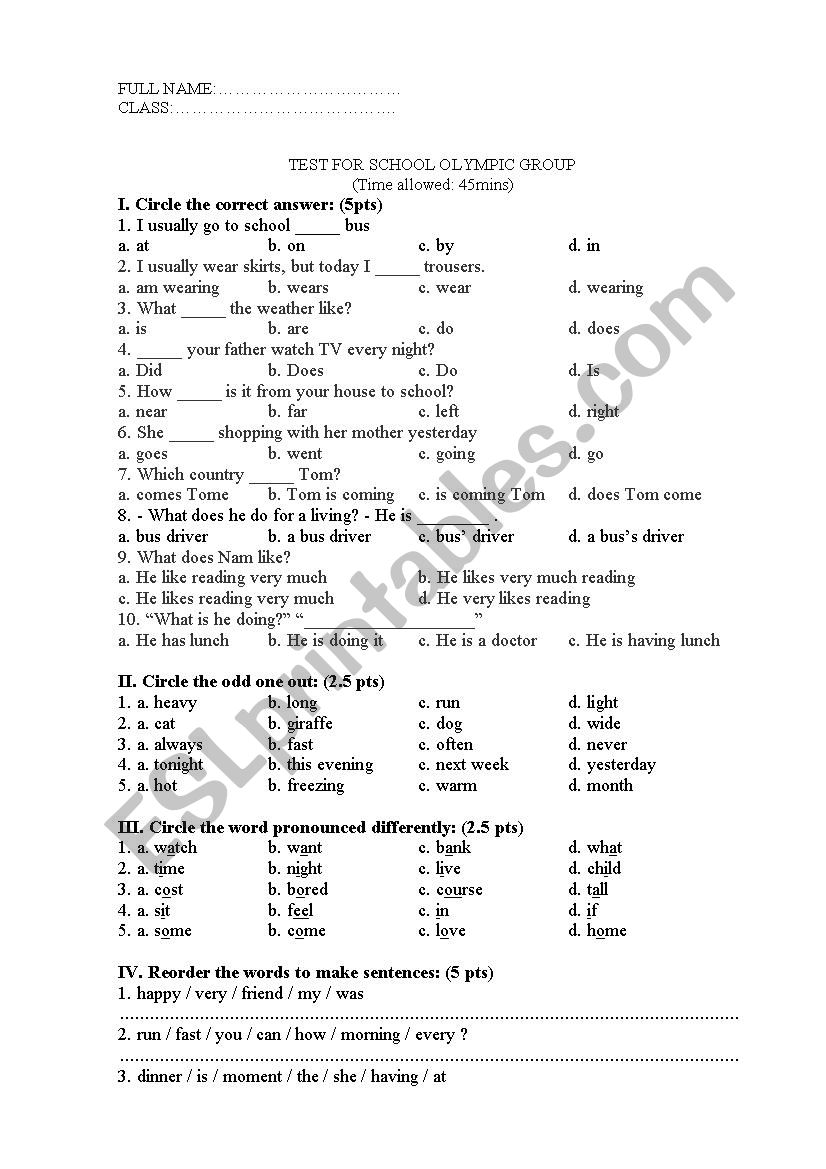 Grade 5 English Worksheet Pdf