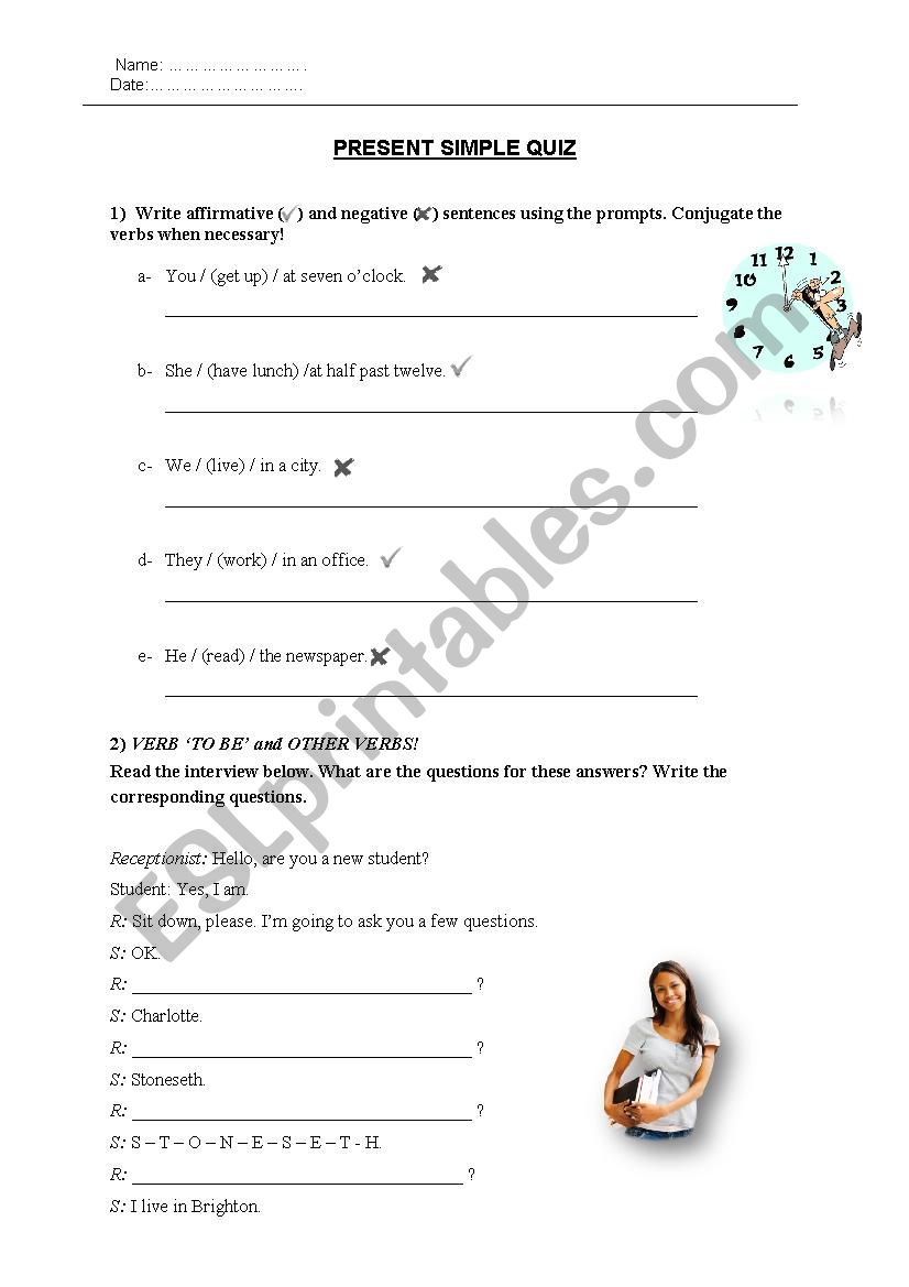 Present Simple Quiz worksheet